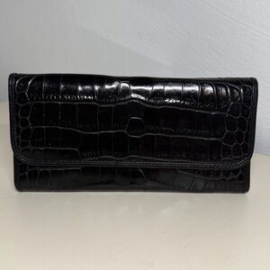 Abas women's black tree folded Croc pattern leather wallet